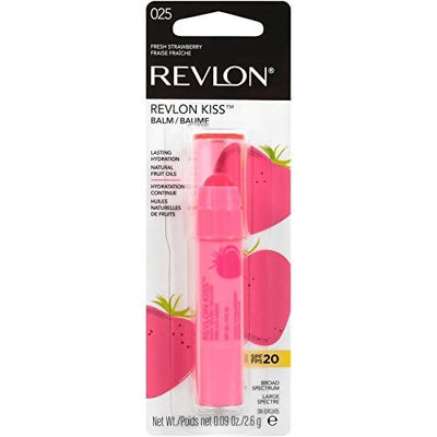 Revlon Lip Balm, Kiss Tinted Lip Balm, Face Makeup with Lasting Hydration, SPF 20, Infused with Natural Fruit Oils, Fresh Strawberry