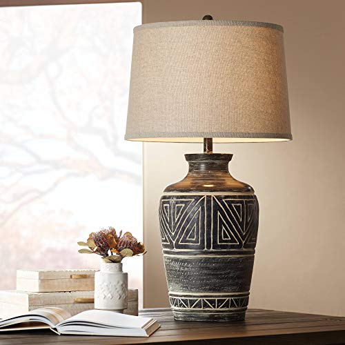 John Timberland Miguel Rustic Southwestern Style Table Lamp 32" Tall Earth Tone Jar Linen Fabric Drum Shade Decor for Living Room Bedroom House Bedside Nightstand Home Office Entryway Reading