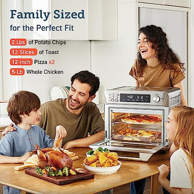 Smart 12-in-1 Air Fryer Toaster Oven Combo, Airfryer Convection Oven Countertop, Bake, Roast, Reheat, Broiler, Dehydrate, 75 Recipes & 3 Accessories, 26QT, Silver-Stainless Steel