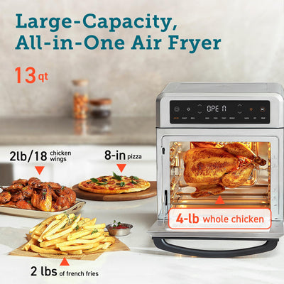 COSORI Air Fryer Toaster Oven, 13 Qt Airfryer Fits 8" Pizza, 11-in-1 Functions with Rotisserie, Dehydrate, Dual Heating Elements with Convection Fan for Fast Cooking, Cookbook & 6 Accessories, Silver