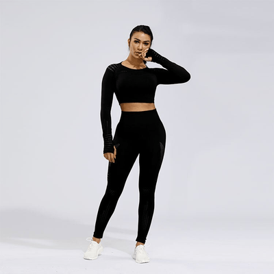 Women Seamless Yoga Set with Leggings and Cropped Long Sleeve Shirt