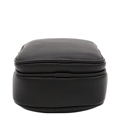 FashionPuzzle Multi Pocket PU Leather Casual Medium Crossbody Bag with Adjustable Strap (Black)