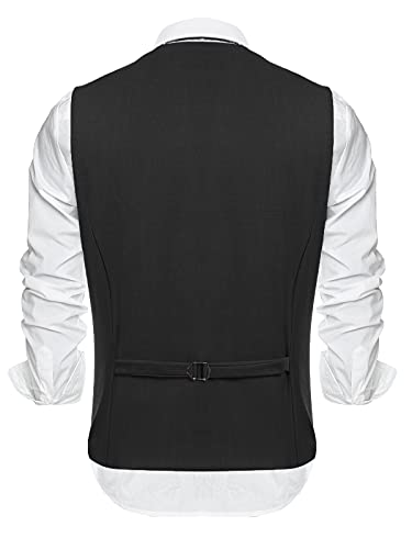 Coofandy Mens Formal Fashion Layered Vest Waistcoat Dress Vest, Black, Medium