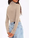 Trendy Queen Fall Fashion 2023 Womens Long Sleeve Outfits High Neck Mock Turtleneck Stretch Tight Lightweight Trendy Basic Layering Slim Fit Soft Thermal Underwear Shirts Beige