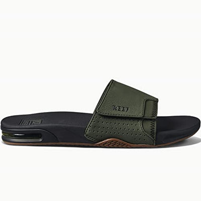 Reef Mens Fanning Slide | Bottle Opener Sandal , Dark Olive, 10