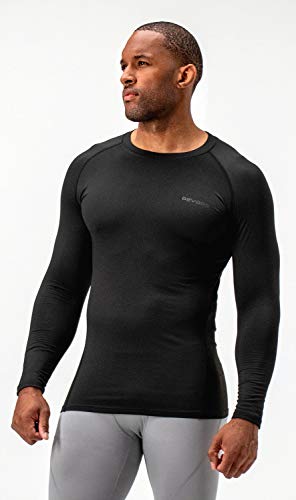 DEVOPS 2 Pack Men's Thermal Long Sleeve Compression Shirts (Large, Black/White)