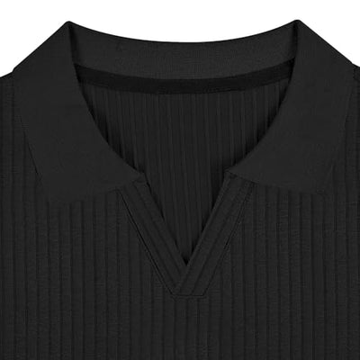 Gnvviwl Men's Muscle V Neck Polo Shirts Slim Fit Short Sleeve Cotton Golf T-Shirts Ribbed Knit Soft Tees Black