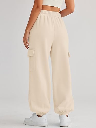 AUTOMET Womens Cargo Sweatpants Fleece High Waisted Joggers Pants Athletic Lounge Trousers with Pockets 2023 Apricot