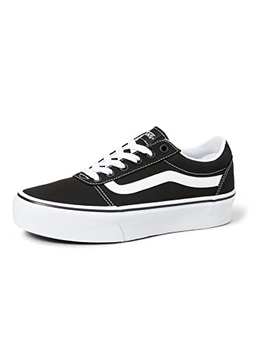 Vans Women’s Ward Platform Canvas Low-Top Sneakers, Black ((Canvas) Black/White 187), 4.5 UK