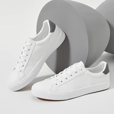 FRACORA Mens White Tennis Shoes Low Top Fashion Sneakers PU Leather Casual Shoes for Men(White, US7)