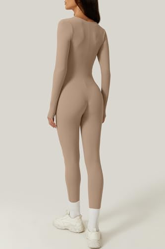 QINSEN Women's 2023 Fashion Square Neck Bodysuit Jumpsuit Long Leggings Playsuit Cococa Cream S