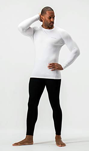 DEVOPS 2 Pack Men's Thermal Long Sleeve Compression Shirts (Large, Black/White)