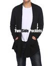COOFANDY Mens Ruffle Shawl Collar Open Front Lightweight Long Length Drape Cape Overcoat Sweater with Pockets, Black, Medium