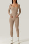 QINSEN Women's 2023 Fashion Square Neck Bodysuit Jumpsuit Long Leggings Playsuit Cococa Cream S