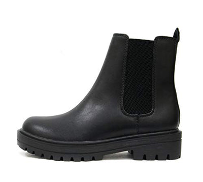 Soda Pilot ~ Women Lug Sole Low Heel Chelsea Fashion Ankle Bootie w/Double Elastic Gore (Black, us_footwear_size_system, adult, women, numeric, medium, numeric_10)