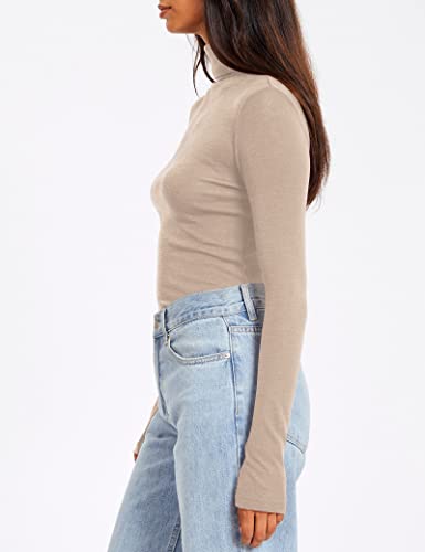 Trendy Queen Fall Fashion 2023 Womens Long Sleeve Outfits High Neck Mock Turtleneck Stretch Tight Lightweight Trendy Basic Layering Slim Fit Soft Thermal Underwear Shirts Beige