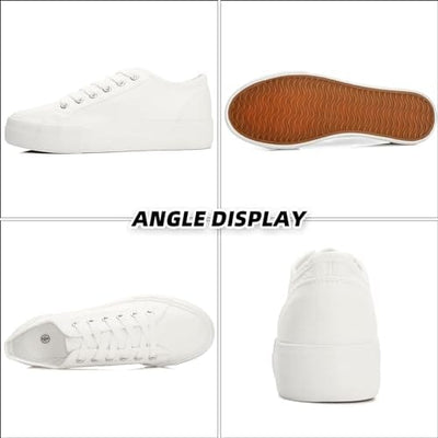 Women's Platform White Sneakers Low Top Canvas Sneakers Lace-up Shoes Fashion Classic Casual Sneakers(White, US6)