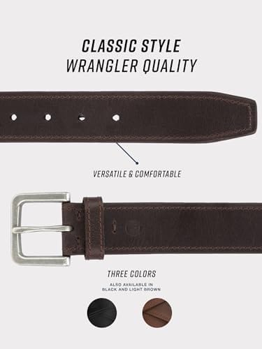 Wrangler Men’s Leather Country Casual Every Day Dress Belt for Jeans, Khakis Brown 32