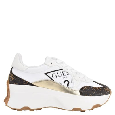 GUESS Women's CALEBB Sneaker, White/Brown 145, 8