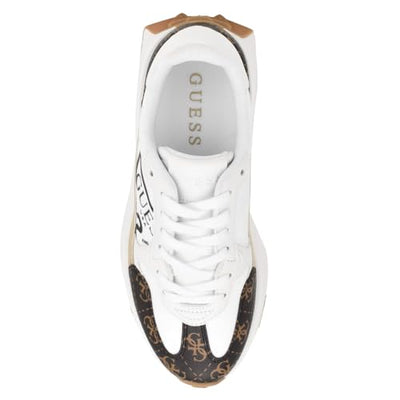 GUESS Women's CALEBB Sneaker, White/Brown 145, 8