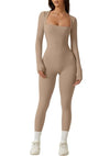 QINSEN Women's 2023 Fashion Square Neck Bodysuit Jumpsuit Long Leggings Playsuit Cococa Cream S
