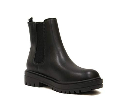 Soda Pilot ~ Women Lug Sole Low Heel Chelsea Fashion Ankle Bootie w/Double Elastic Gore (Black, us_footwear_size_system, adult, women, numeric, medium, numeric_10)