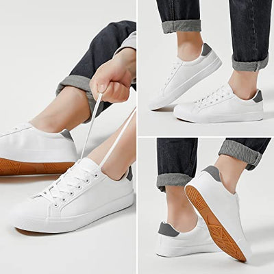FRACORA Mens White Tennis Shoes Low Top Fashion Sneakers PU Leather Casual Shoes for Men(White, US7)