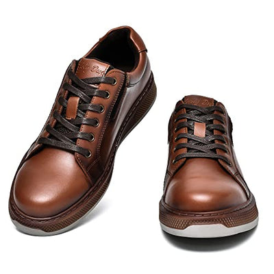 Men's Casual Oxford Dressy Sneaker Shoe Genuine Leather Fashion Casual Walking Shoes for Men Zapatos de Cuero Casuales para Hombres Brown 10.5