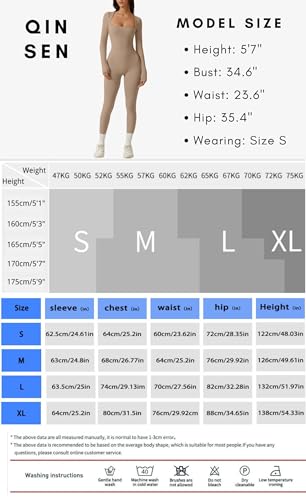 QINSEN Women's 2023 Fashion Square Neck Bodysuit Jumpsuit Long Leggings Playsuit Cococa Cream S