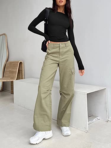 Trendy Queen Long Sleeve Shirts for Women Crop Tops Fall Fashion 2023 Outfits Basic Workout Sexy Sweaters Going Out Shirts Cute Slim Fit Y2K Clothing Winter Clothes Black