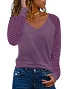 WEESO Casual Blouses for Women Fashion 2023 Dressy Sheer Striped Long Sleeve Tops XXL,Ash Purple