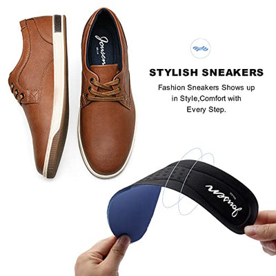 Jousen Men's Casual Shoes Memory Foam Mens Fashion Sneakers 3 Eyelets Business Dress Sneaker (A81Q06 Yellow Brown 9.5)