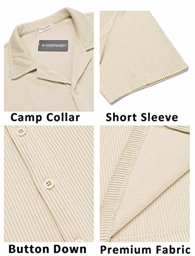COOFANDY Mens Shirt Casual Button Down Regular Fit Fashion Camp Beach Tops, Beige, Small, Short Sleeve