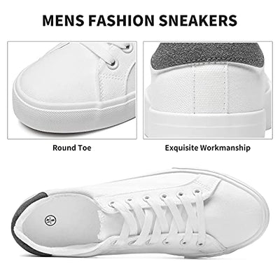 FRACORA Mens Canvas Shoes White Black Sneakers Low Top Lace Up Casual Shoes(White, US9.5)