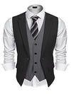 Coofandy Mens Formal Fashion Layered Vest Waistcoat Dress Vest, Black, Medium