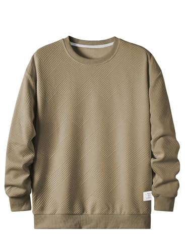 Dokotoo Men Mens Fashion Sweatshirts Fall Winter Long Sleeve Lightweight Casual Crewneck Pullover Sweatshirts Brown X-Large