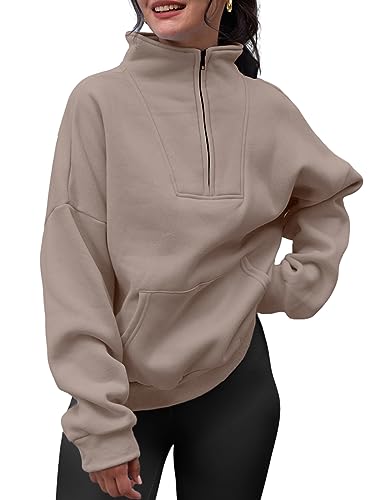 Trendy Queen Womens Sweatshirts Half Zip Pullover Quarter Zip Hoodies Oversized Sweaters Casual Fall Outfits Winter Clothes 2023 Fashion