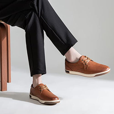 Jousen Men's Casual Shoes Memory Foam Mens Fashion Sneakers 3 Eyelets Business Dress Sneaker (A81Q06 Yellow Brown 9.5)