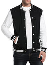 Coofandy Men Fashion Long Sleeve Button Front Cotton Bomber Baseball Jacket,Black,X-Large