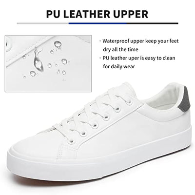 FRACORA Mens White Tennis Shoes Low Top Fashion Sneakers PU Leather Casual Shoes for Men(White, US7)