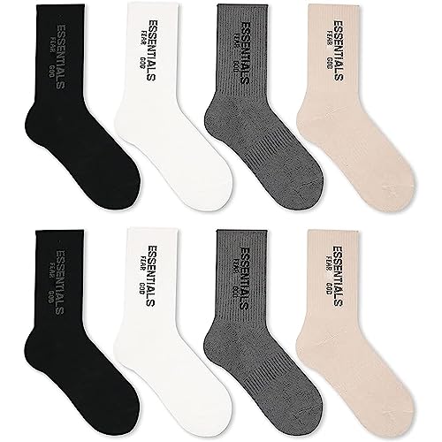 axgeyofs Fashion Hip Hop Letter Print Socks 4-Pair Adult Casual Athletic Letter Print Cotton Moisture Wicking Tube Socks