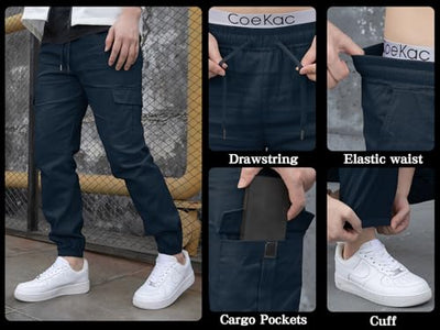OUTSON Mens Fashion Joggers Sports Pants Casual Cotton Cargo Pants Gym Sweatpants Trousers Mens Long Pant Navy