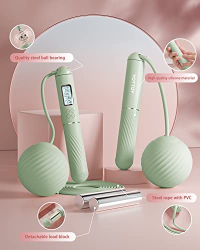 Jump Rope with Counter,YOTTOY Cordless Weighted Skipping Jump Rope for Fitness Exercise, Ropeless Jump Rope with Large Cordless Ball for Women Training Indoor and Outdoor (green)