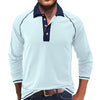 Fashion Men’s Polo Shirts Relaxed Fit Long Sleeve Casual Golf Polo Classic Cotton Polo T Shirts Buttons Henley Tops Bluewhite