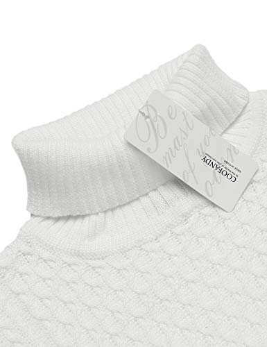 COOFANDY Men's Slim Fit Turtleneck Sweater Casual Knitted Twisted Pullover Solid Sweaters, White, Small