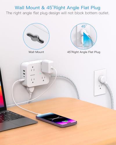 Surge Protector Power Strip 15 Ft Long Cord, Extension Cord 15 Feet with 8 Outlets 4 USB Ports(2 USB C), Flat Plug, Desk Charging Station for Home Office College Dorm Room Essentials