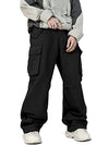 Verdusa Men's Pocket Side Drawstring Elastic Waist Loose Wide Leg Cargo Pants Black L