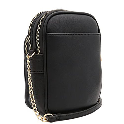 FashionPuzzle Multi Pocket PU Leather Casual Medium Crossbody Bag with Adjustable Strap (Black)