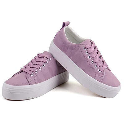 JABASIC Women Lace Up Platform Sneakers Comfortable Casual Fashion Sneaker Walking Shoes (8,Lt.Purple)