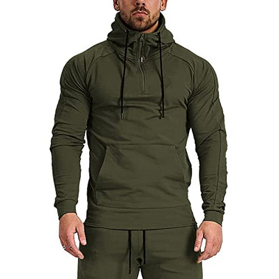 GYMELITE Men's 1/4 Zip Fashion Pullover Hoodie Athletic Workout Fit Cotton Blend Hooed Sweatshirts Casual Long Sleeve with Pockets(GN XL Green